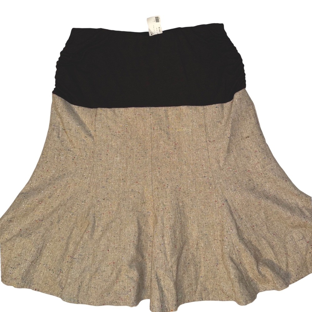 Lauren Kiyomi Godet Twill Skirt Black Tan Confetti Speckled Women's Large NEW